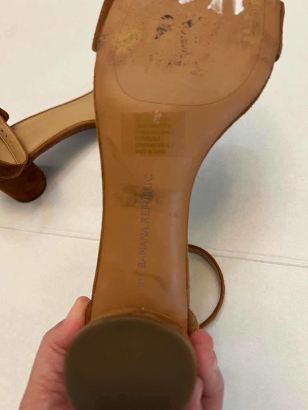 BANANA REPUBLIC BARE LOW BLOCK HEEL SANDAL TAN/BROWN LEATHER SIZE 8 - Picture 6 of 10